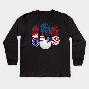 Ping Pong American Flag Fireworks Kids Long Sleeve T-Shirt